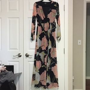 Water Lilies Black Floral Print Maxi Dress